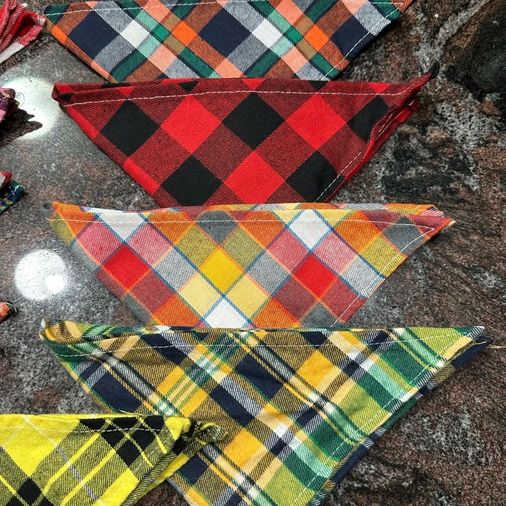 Set of 15 plaid dog bandanas